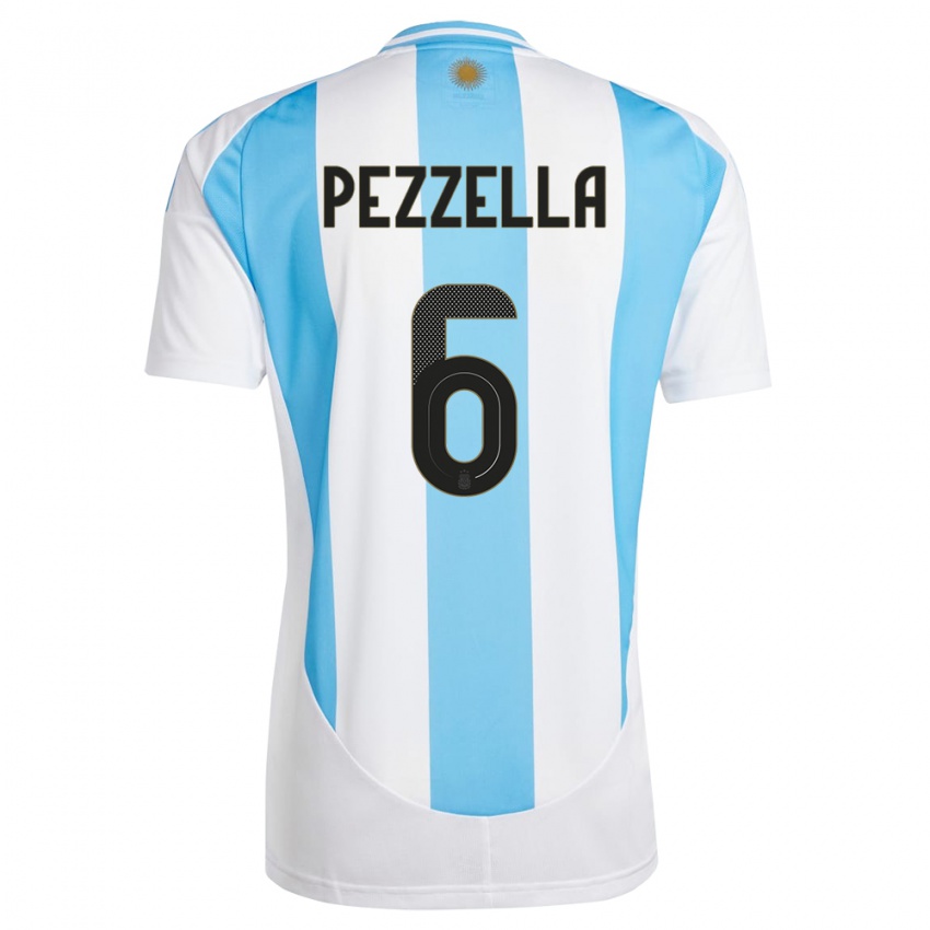 Niño Camiseta Argentina German Pezzella #6 Blanco Azul 1ª Equipación 24-26 La Camisa