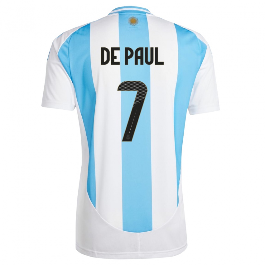 Niño Camiseta Argentina Rodrigo De Paul #7 Blanco Azul 1ª Equipación 24-26 La Camisa