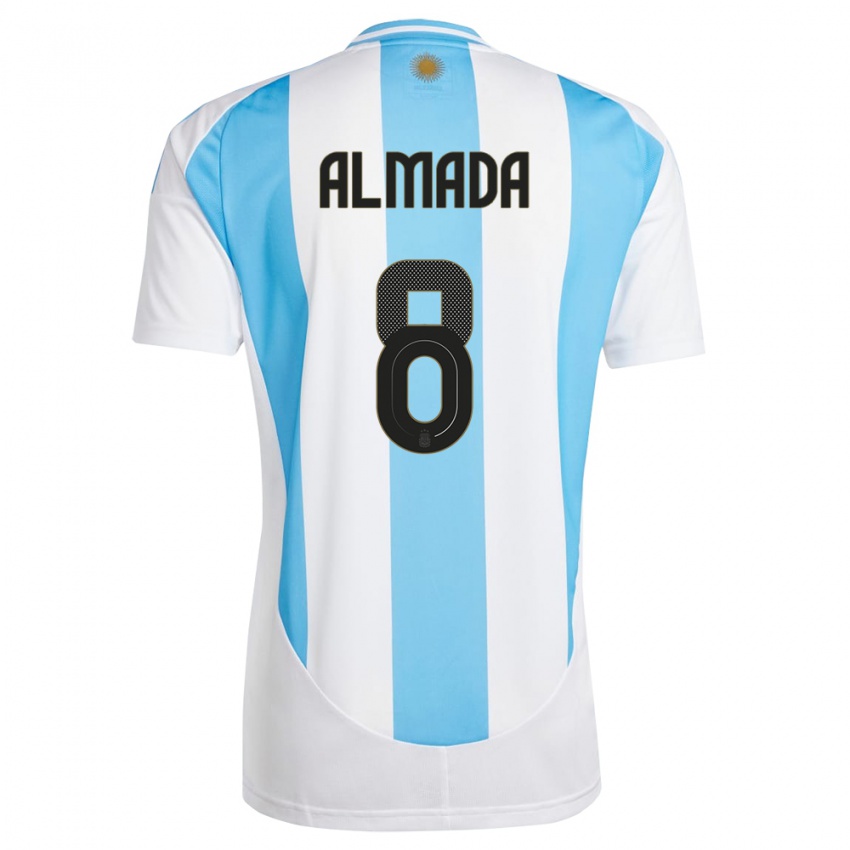 Niño Camiseta Argentina Thiago Almada #8 Blanco Azul 1ª Equipación 24-26 La Camisa