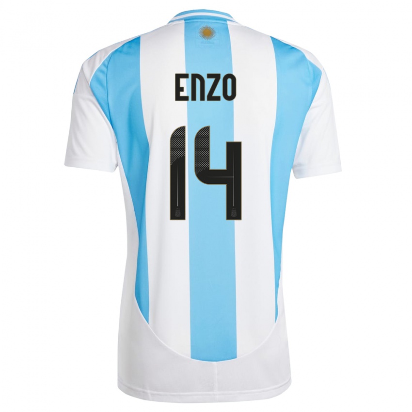 Niño Camiseta Argentina Enzo Fernandez #14 Blanco Azul 1ª Equipación 24-26 La Camisa
