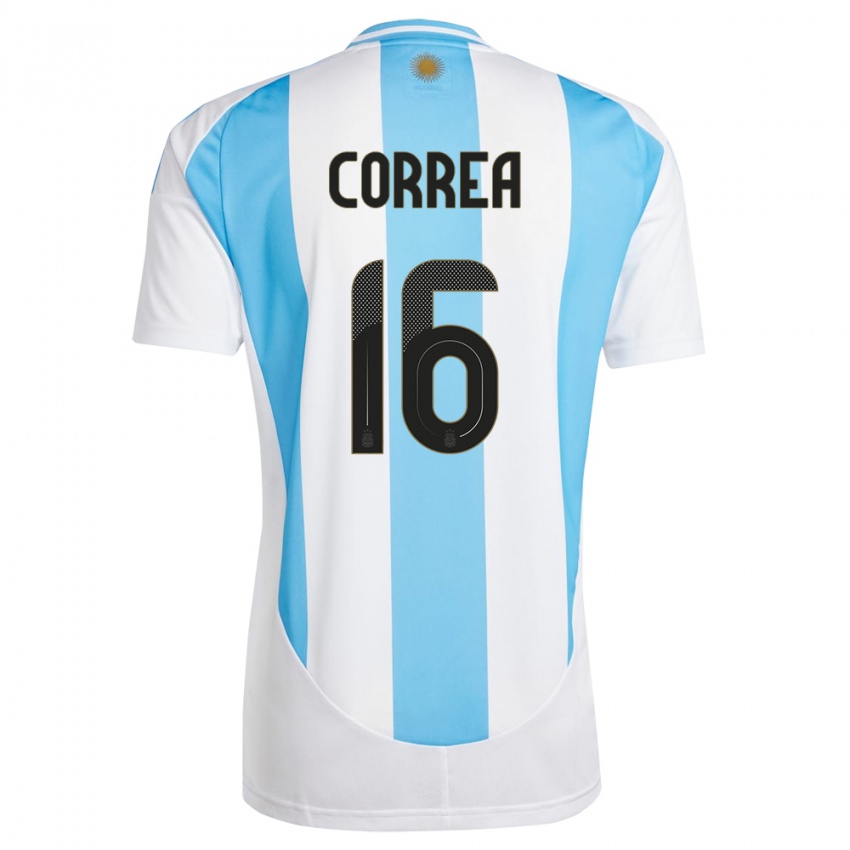 Niño Camiseta Argentina Angel Correa #16 Blanco Azul 1ª Equipación 24-26 La Camisa
