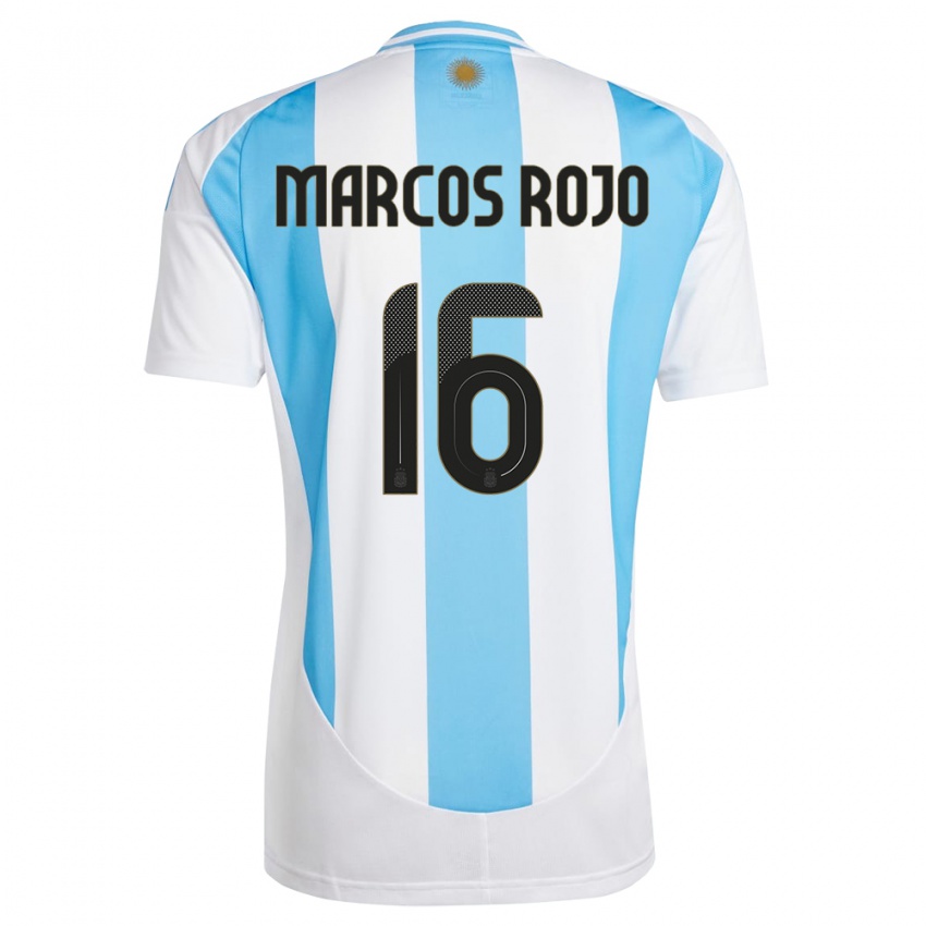 Niño Camiseta Argentina Marcos Rojo #16 Blanco Azul 1ª Equipación 24-26 La Camisa