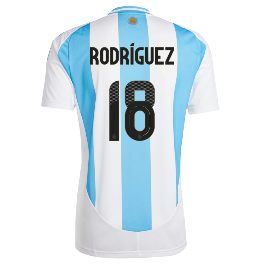 Niño Camiseta Argentina Guido Rodriguez #18 Blanco Azul 1ª Equipación 24-26 La Camisa