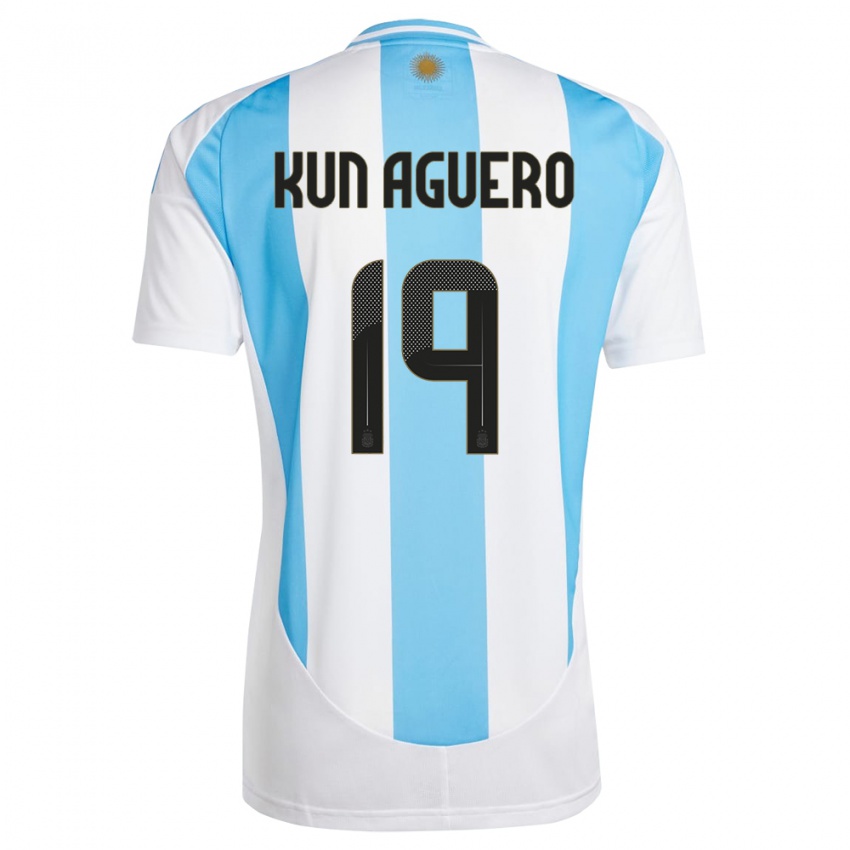 Niño Camiseta Argentina Sergio Aguero #19 Blanco Azul 1ª Equipación 24-26 La Camisa