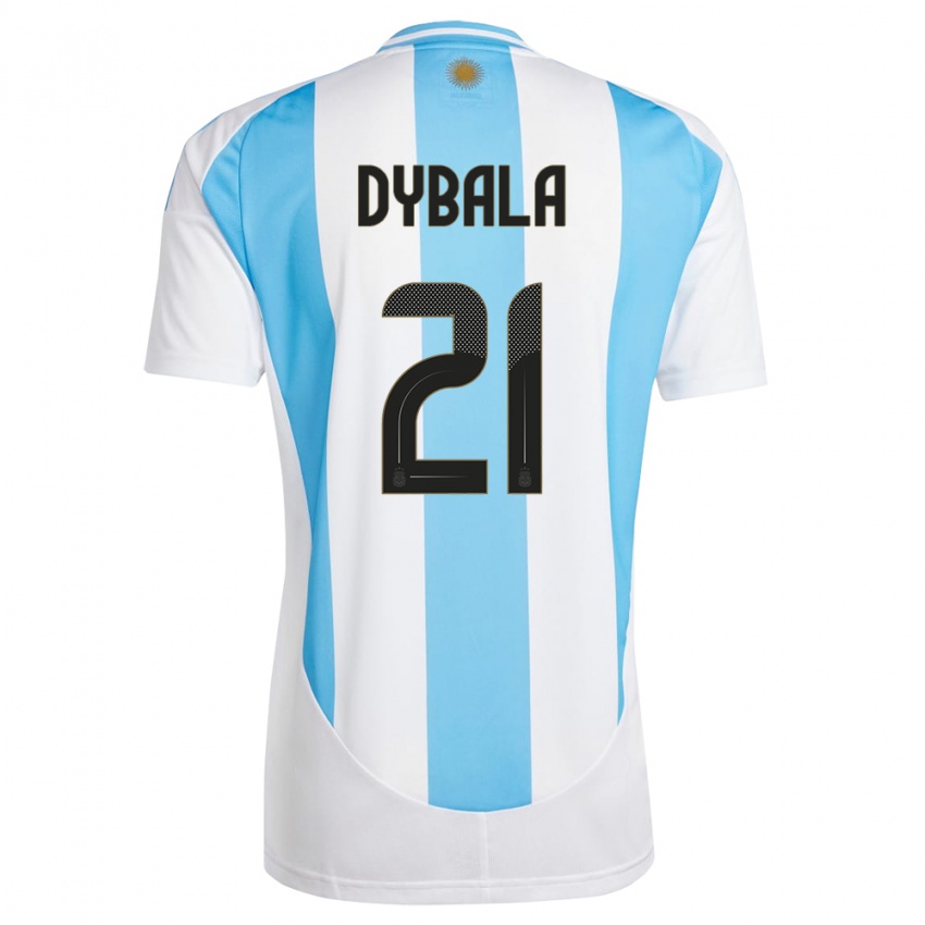 Niño Camiseta Argentina Paulo Dybala #21 Blanco Azul 1ª Equipación 24-26 La Camisa