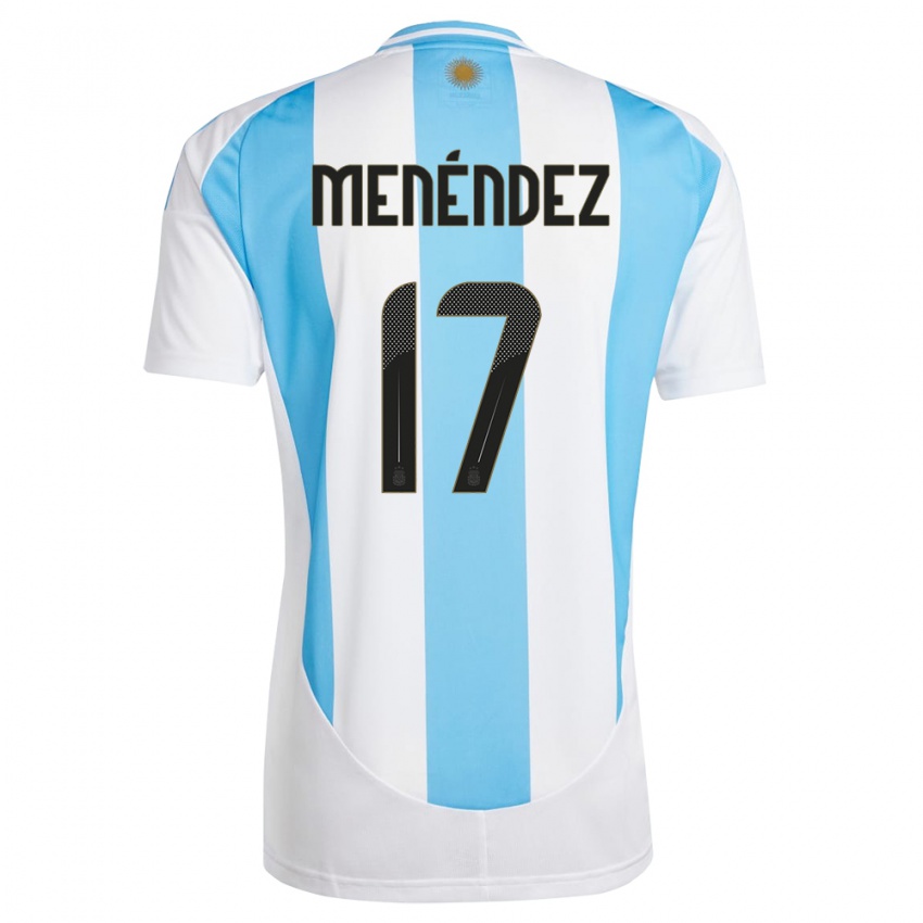 Niño Camiseta Argentina Milagros Menendez #17 Blanco Azul 1ª Equipación 24-26 La Camisa