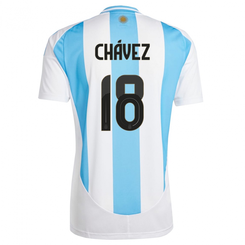 Niño Camiseta Argentina Gabriela Chavez #18 Blanco Azul 1ª Equipación 24-26 La Camisa