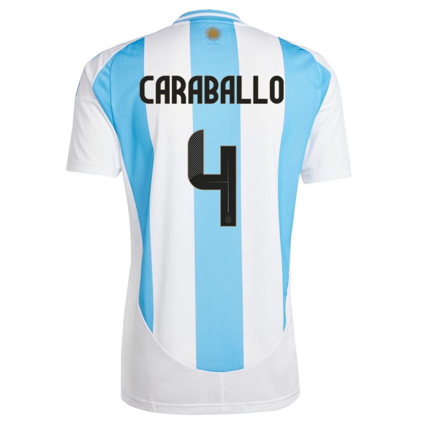 Niño Camiseta Argentina Brian Caraballo #4 Blanco Azul 1ª Equipación 24-26 La Camisa
