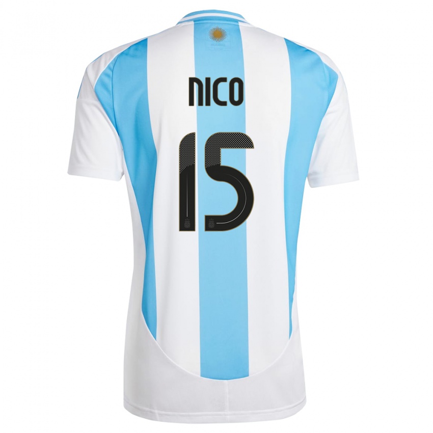 Niño Camiseta Argentina Nico #15 Blanco Azul 1ª Equipación 24-26 La Camisa