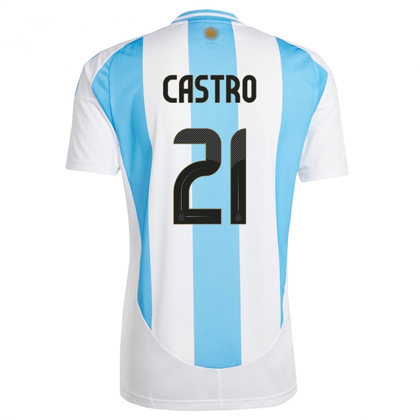 Niño Camiseta Argentina Santiago Castro #21 Blanco Azul 1ª Equipación 24-26 La Camisa