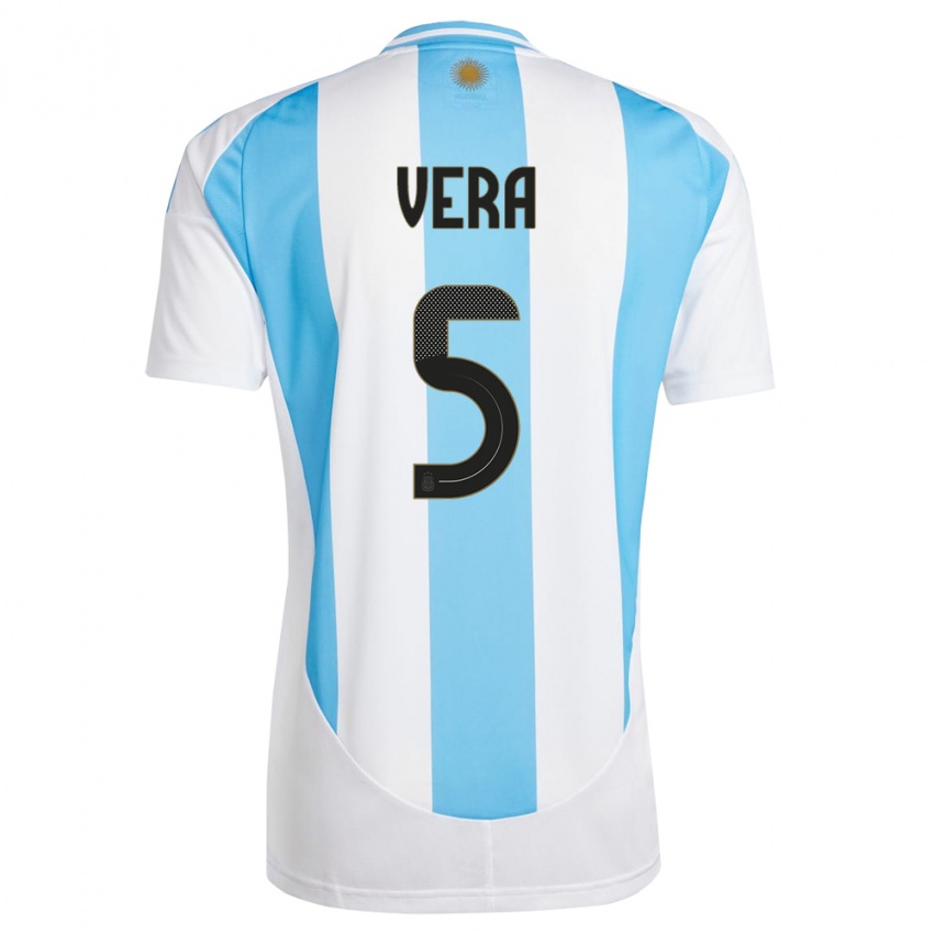 Niño Camiseta Argentina Fausto Vera #5 Blanco Azul 1ª Equipación 24-26 La Camisa