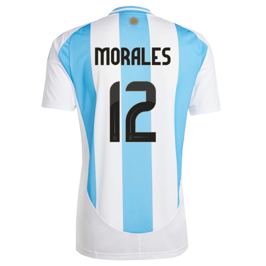 Niño Camiseta Argentina Lautaro Morales #12 Blanco Azul 1ª Equipación 24-26 La Camisa