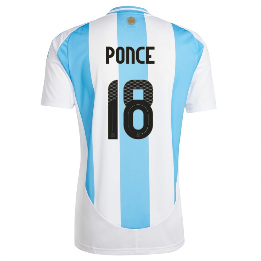Niño Camiseta Argentina Ezequiel Ponce #18 Blanco Azul 1ª Equipación 24-26 La Camisa