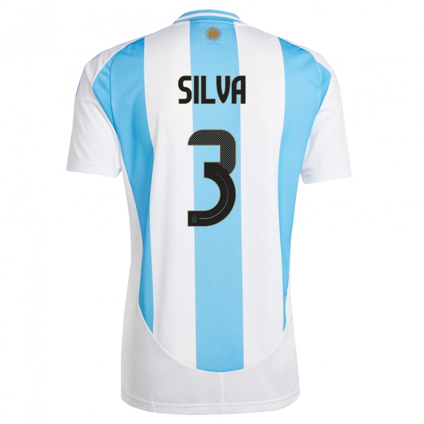 Niño Camiseta Argentina Tomas Silva #3 Blanco Azul 1ª Equipación 24-26 La Camisa