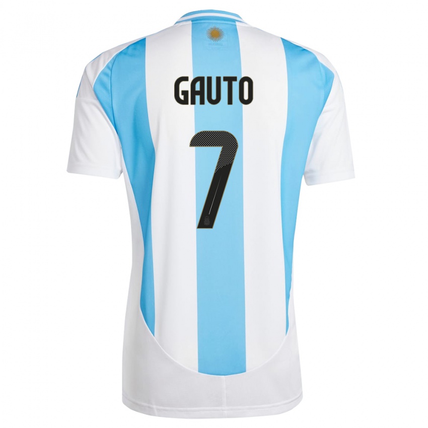 Niño Camiseta Argentina Juan Gauto #7 Blanco Azul 1ª Equipación 24-26 La Camisa