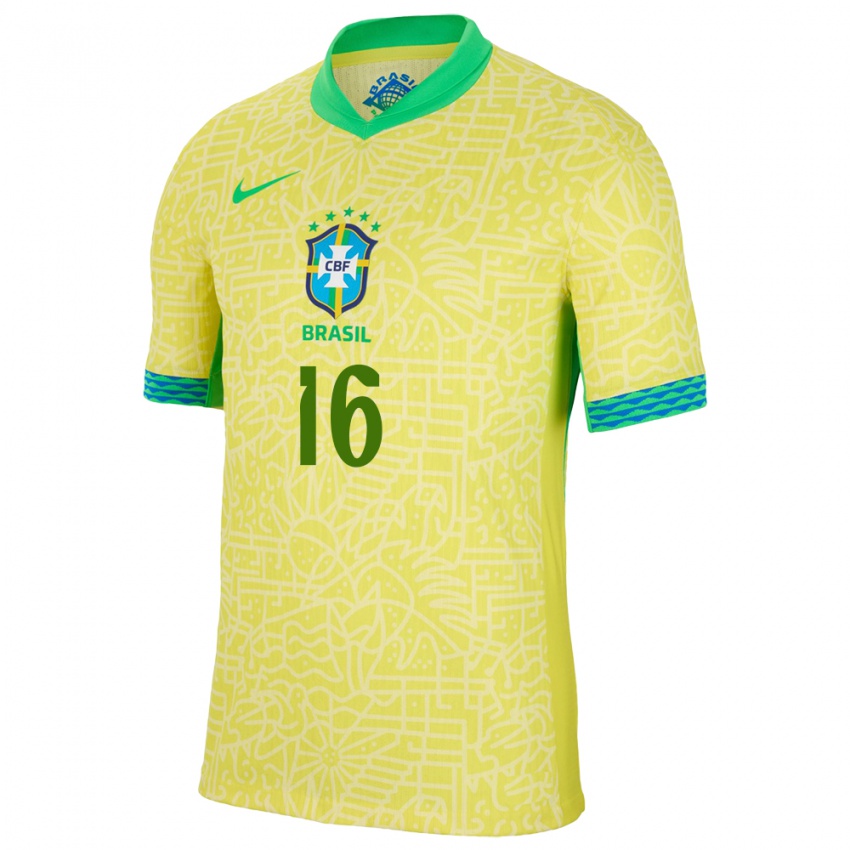 Niño Camiseta Brasil Bernardo Valim #16 Amarillo 1ª Equipación 24-26 La Camisa