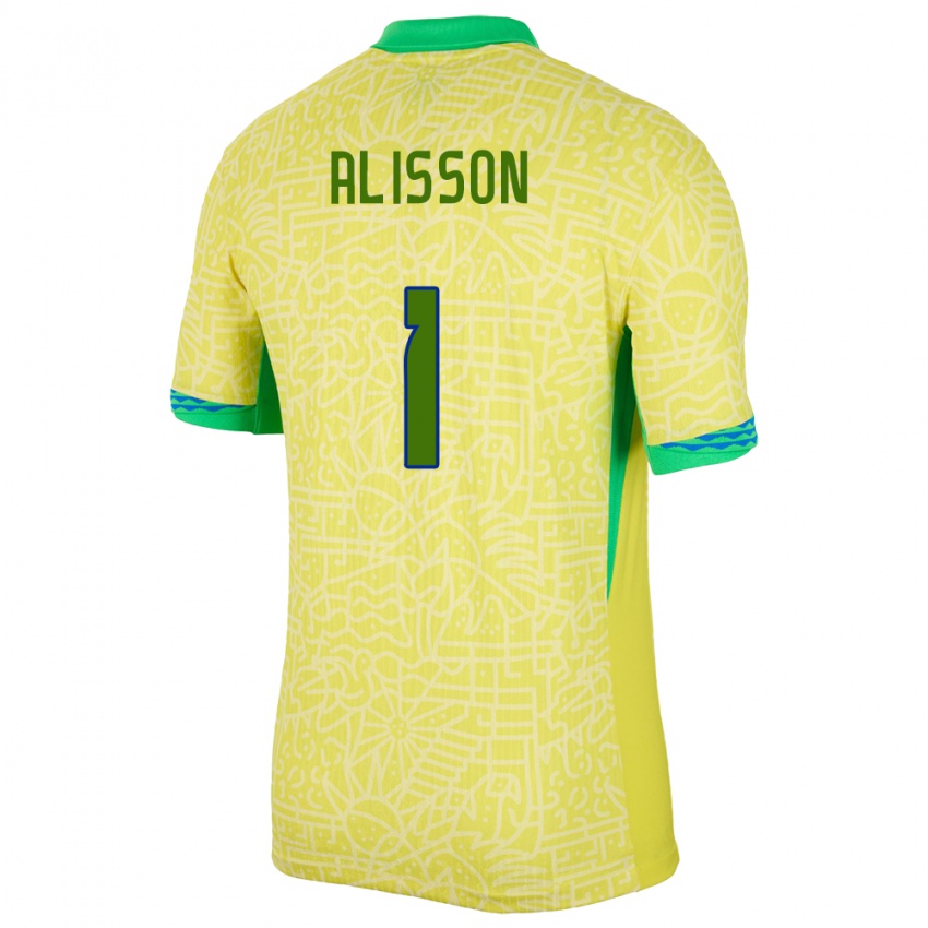 Niño Camiseta Brasil Alisson #1 Amarillo 1ª Equipación 24-26 La Camisa