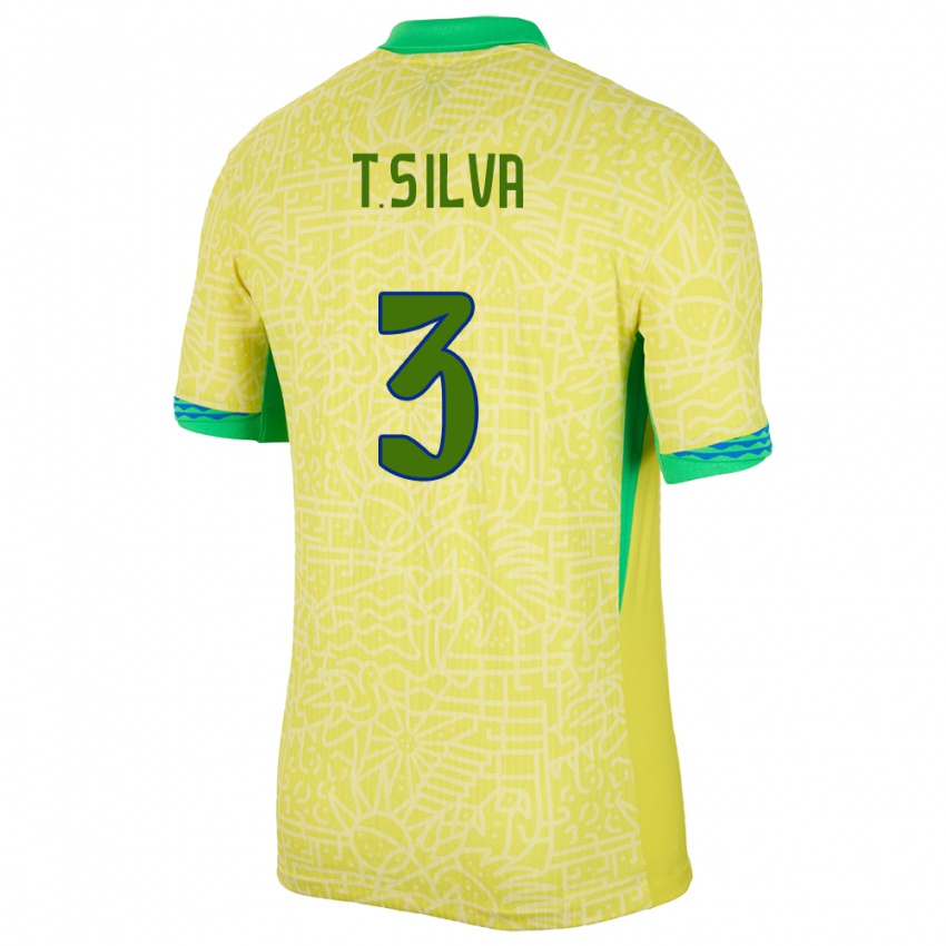 Niño Camiseta Brasil Thiago Silva #3 Amarillo 1ª Equipación 24-26 La Camisa
