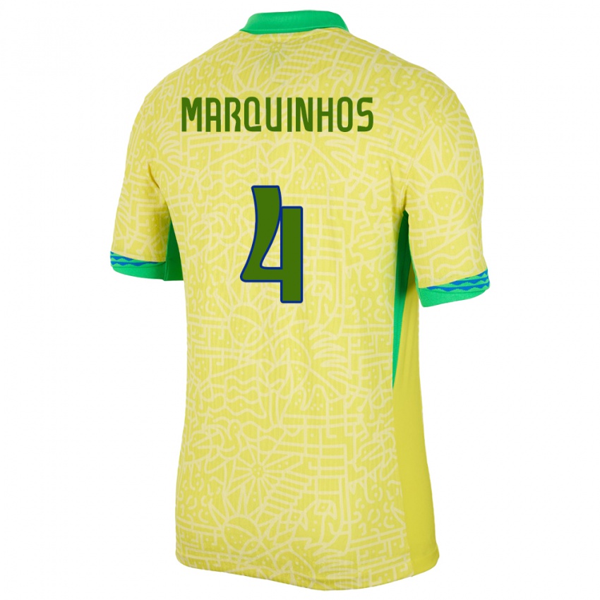 Niño Camiseta Brasil Marquinhos #4 Amarillo 1ª Equipación 24-26 La Camisa