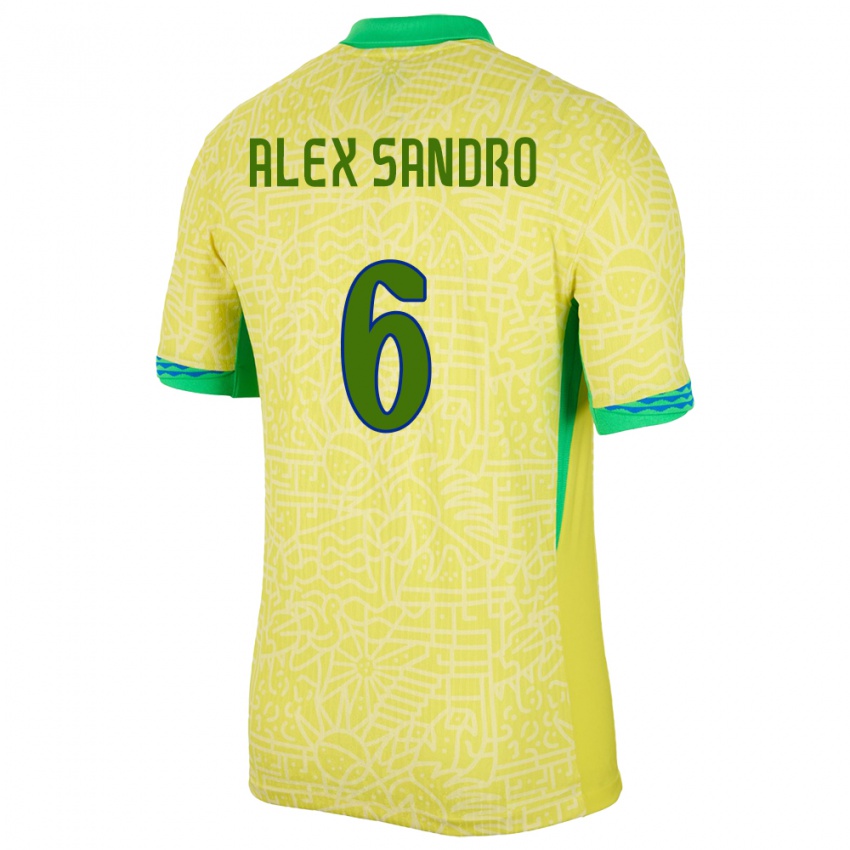 Niño Camiseta Brasil Alex Sandro #6 Amarillo 1ª Equipación 24-26 La Camisa