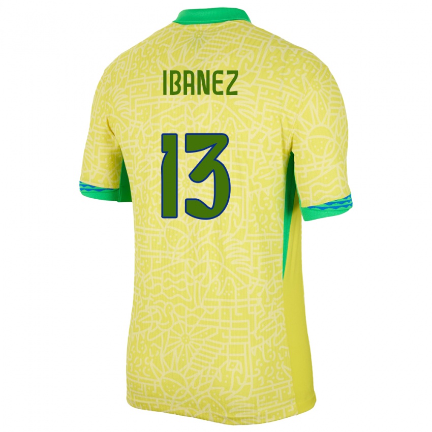 Niño Camiseta Brasil Roger Ibanez #13 Amarillo 1ª Equipación 24-26 La Camisa