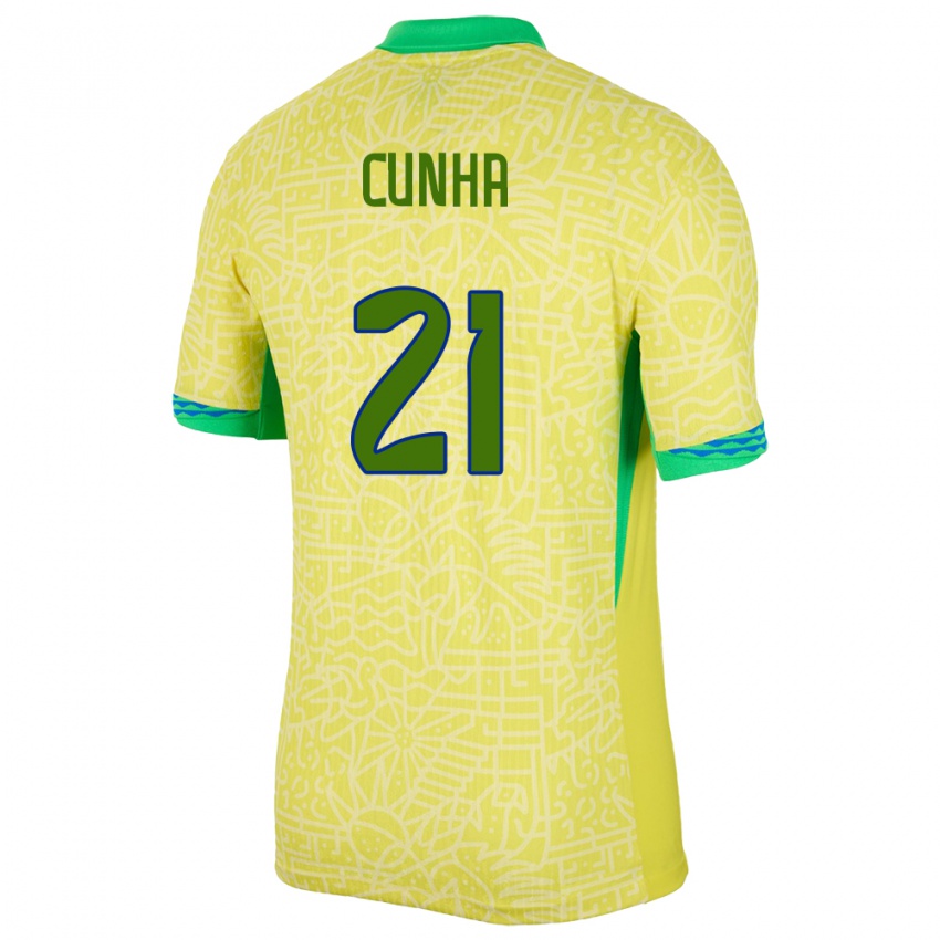 Niño Camiseta Brasil Matheus Cunha #21 Amarillo 1ª Equipación 24-26 La Camisa