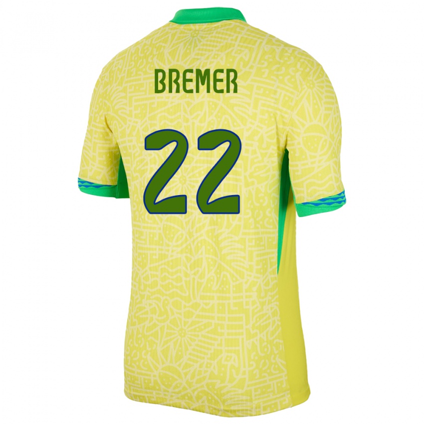 Niño Camiseta Brasil Bremer #22 Amarillo 1ª Equipación 24-26 La Camisa