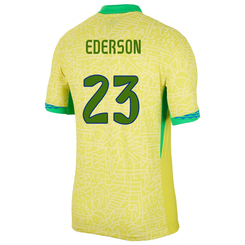 Niño Camiseta Brasil Ederson #23 Amarillo 1ª Equipación 24-26 La Camisa