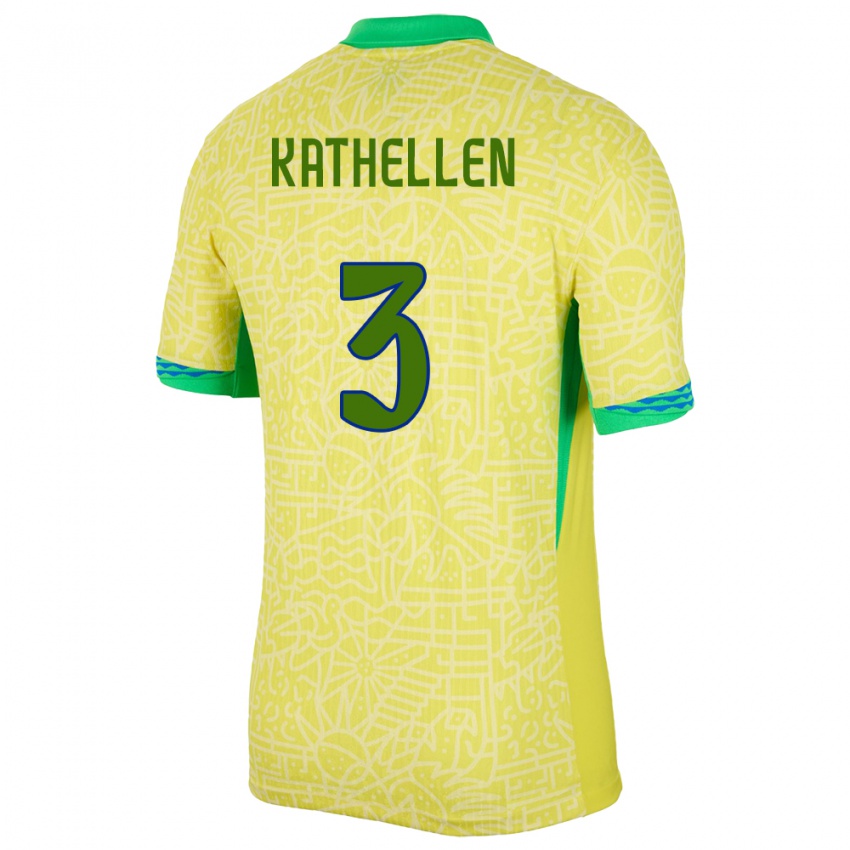 Niño Camiseta Brasil Kathellen #3 Amarillo 1ª Equipación 24-26 La Camisa