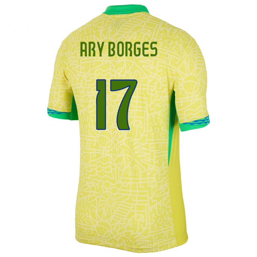 Niño Camiseta Brasil Ary Borges #17 Amarillo 1ª Equipación 24-26 La Camisa