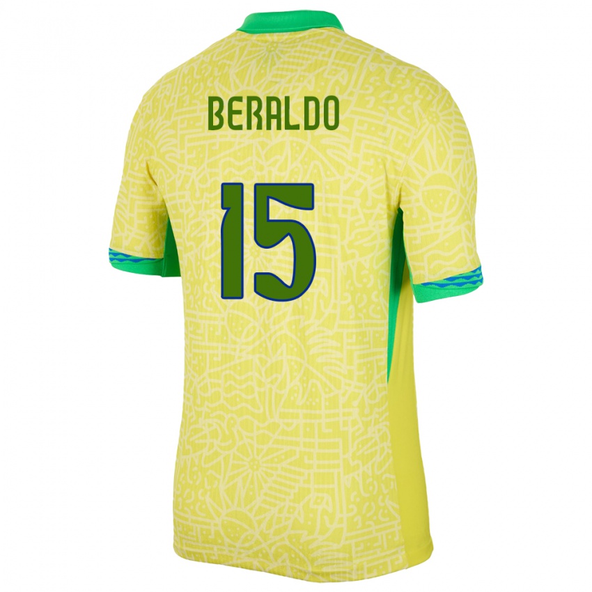Niño Camiseta Brasil Lucas Beraldo #15 Amarillo 1ª Equipación 24-26 La Camisa