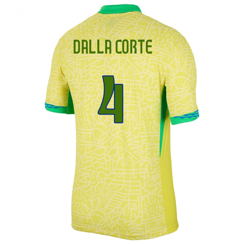 Niño Camiseta Brasil Joao Dalla Corte #4 Amarillo 1ª Equipación 24-26 La Camisa