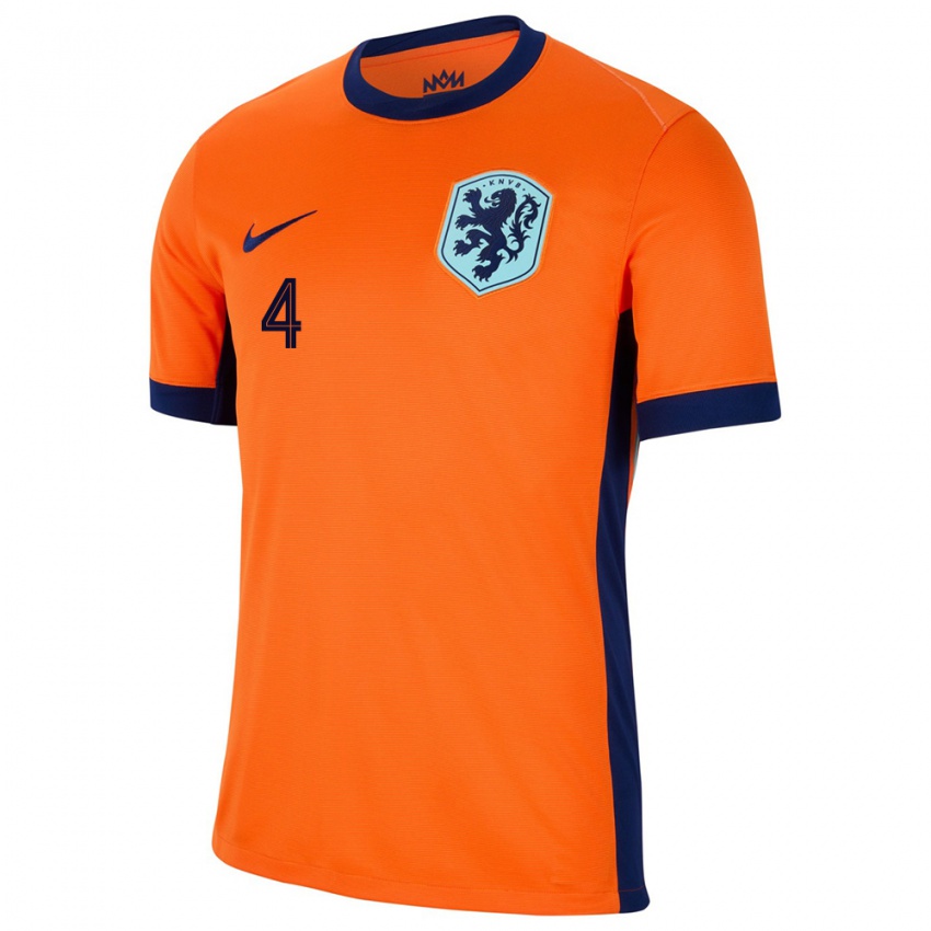 Niño Camiseta Países Bajos Samantha Van Diemen #4 Naranja 1ª Equipación 24-26 La Camisa