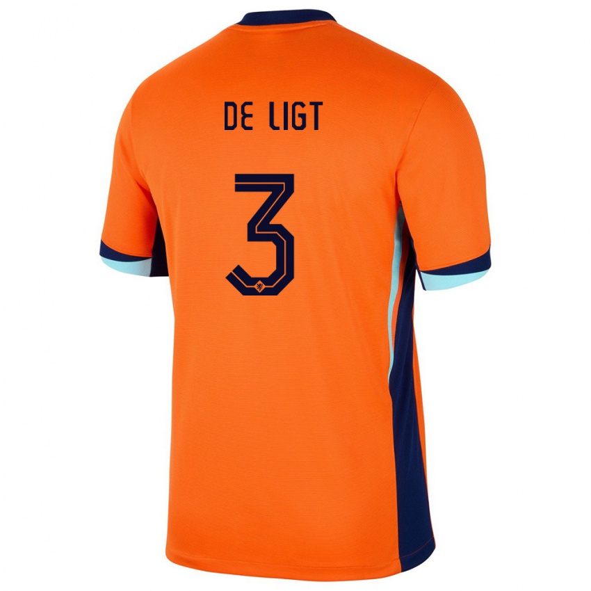 Niño Camiseta Países Bajos Matthijs De Ligt #3 Naranja 1ª Equipación 24-26 La Camisa