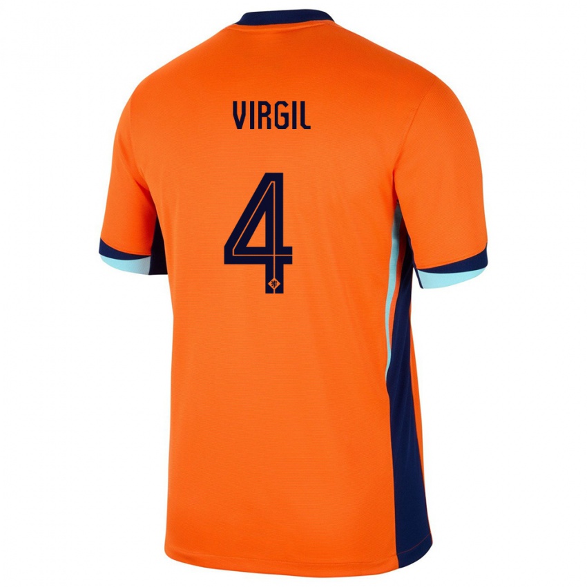 Niño Camiseta Países Bajos Virgil Van Dijk #4 Naranja 1ª Equipación 24-26 La Camisa