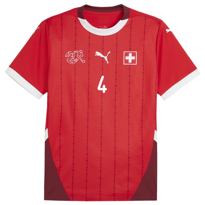 Niño Camiseta Suiza Nico Elvedi #4 Rojo 1ª Equipación 24-26 La Camisa