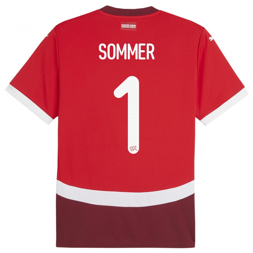Niño Camiseta Suiza Yann Sommer #1 Rojo 1ª Equipación 24-26 La Camisa