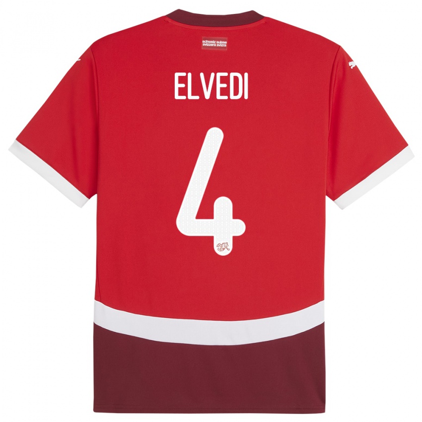 Niño Camiseta Suiza Nico Elvedi #4 Rojo 1ª Equipación 24-26 La Camisa