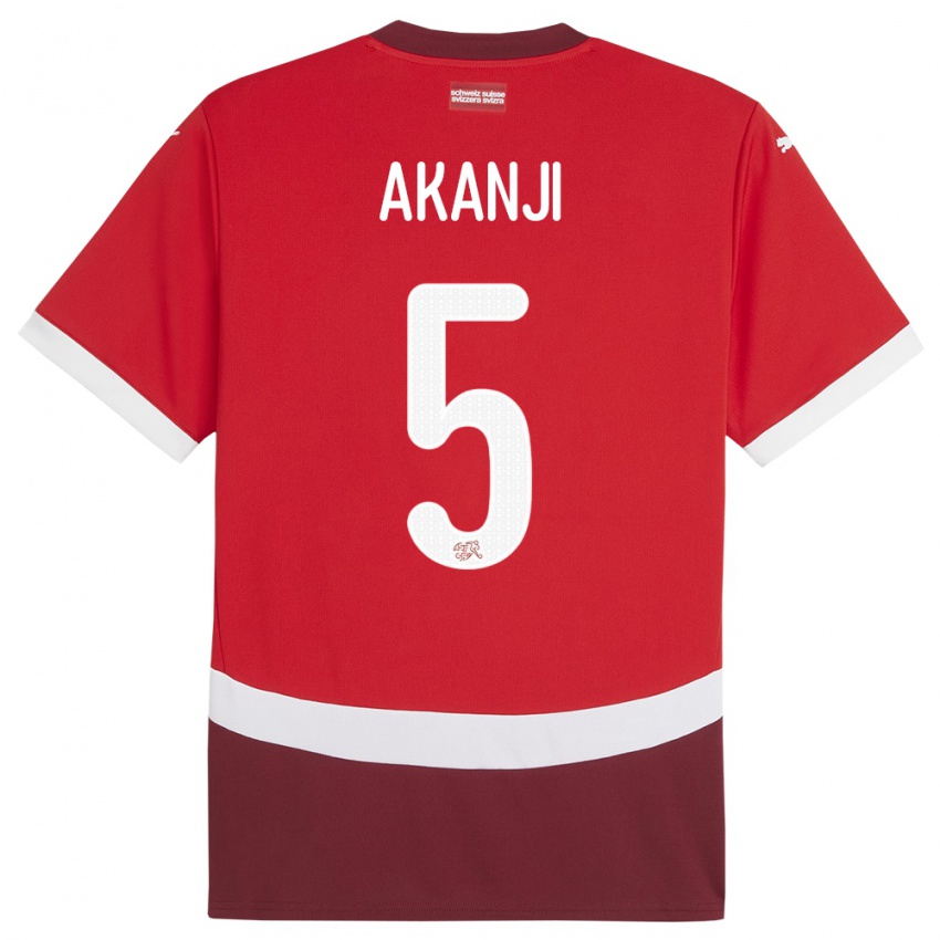 Niño Camiseta Suiza Manuel Akanji #5 Rojo 1ª Equipación 24-26 La Camisa