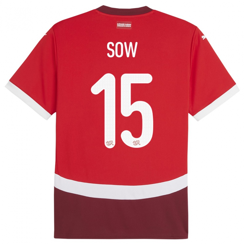 Niño Camiseta Suiza Djibril Sow #15 Rojo 1ª Equipación 24-26 La Camisa