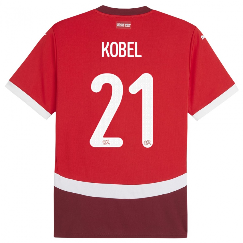 Niño Camiseta Suiza Gregor Kobel #21 Rojo 1ª Equipación 24-26 La Camisa