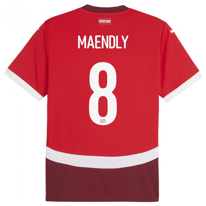 Niño Camiseta Suiza Sandy Maendly #8 Rojo 1ª Equipación 24-26 La Camisa