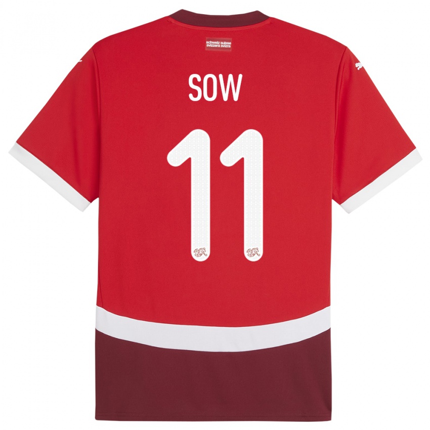 Niño Camiseta Suiza Coumba Sow #11 Rojo 1ª Equipación 24-26 La Camisa