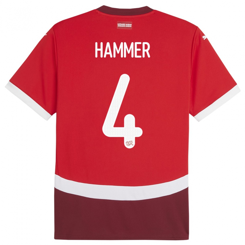 Niño Camiseta Suiza Pascal Hammer #4 Rojo 1ª Equipación 24-26 La Camisa