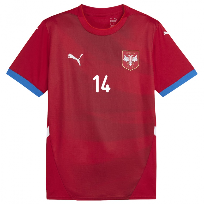 Niño Camiseta Serbia Matija Stojanovic #14 Rojo 1ª Equipación 24-26 La Camisa
