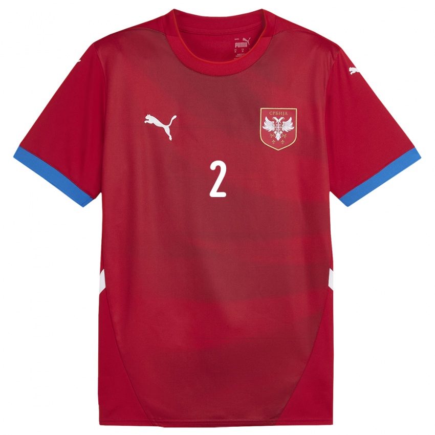 Niño Camiseta Serbia Djuro Giulio Djekic #2 Rojo 1ª Equipación 24-26 La Camisa