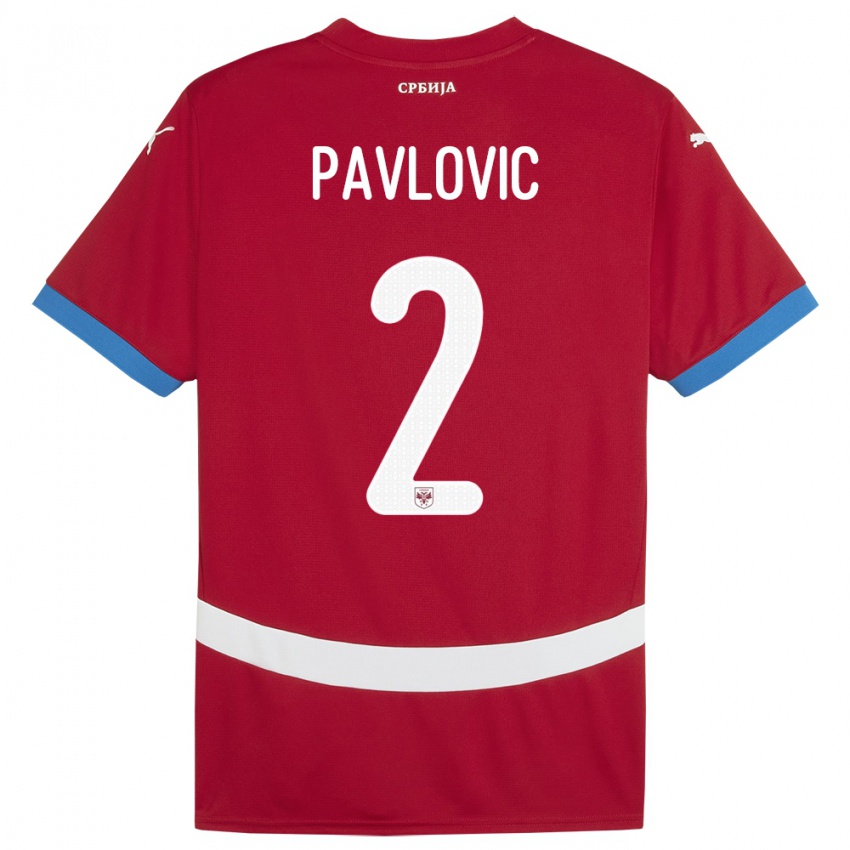 Niño Camiseta Serbia Strahinja Pavlovic #2 Rojo 1ª Equipación 24-26 La Camisa