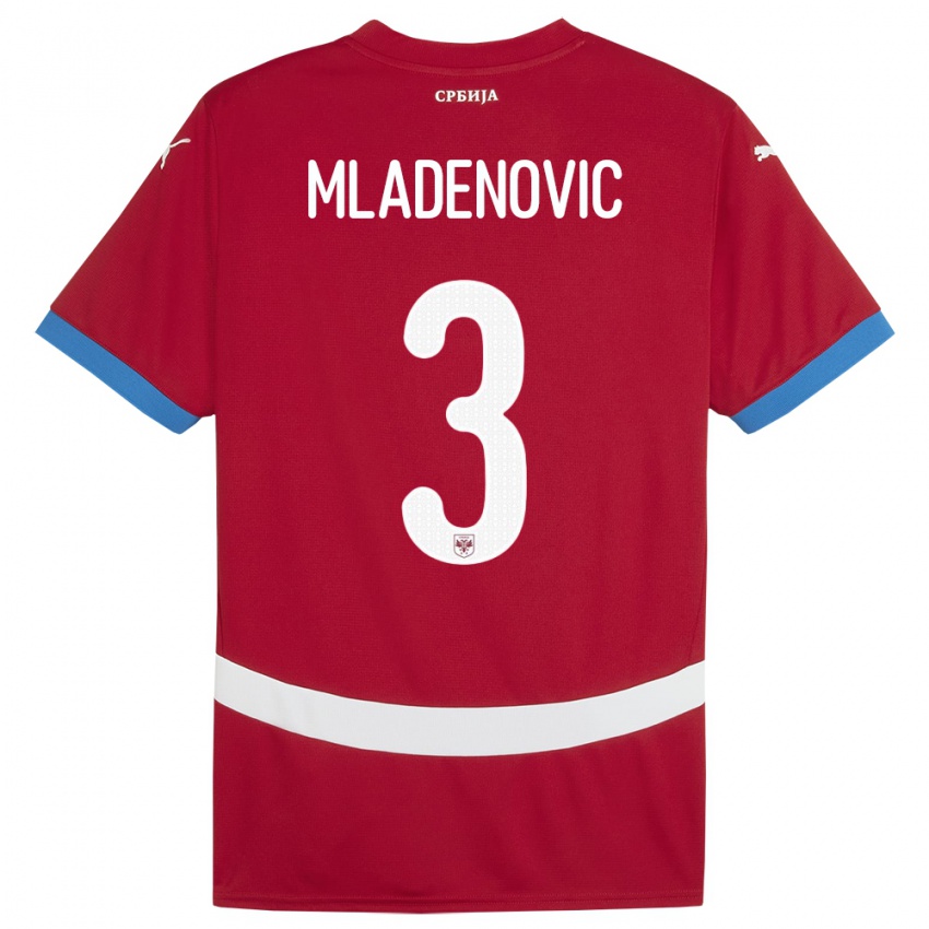 Niño Camiseta Serbia Filip Mladenovic #3 Rojo 1ª Equipación 24-26 La Camisa