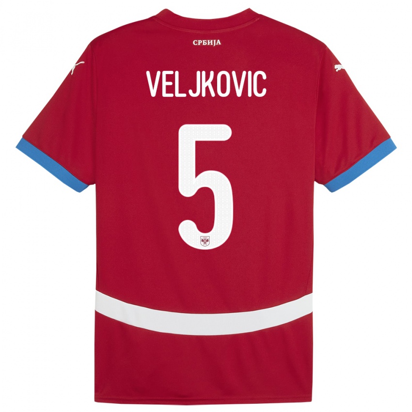 Niño Camiseta Serbia Milos Veljkovic #5 Rojo 1ª Equipación 24-26 La Camisa