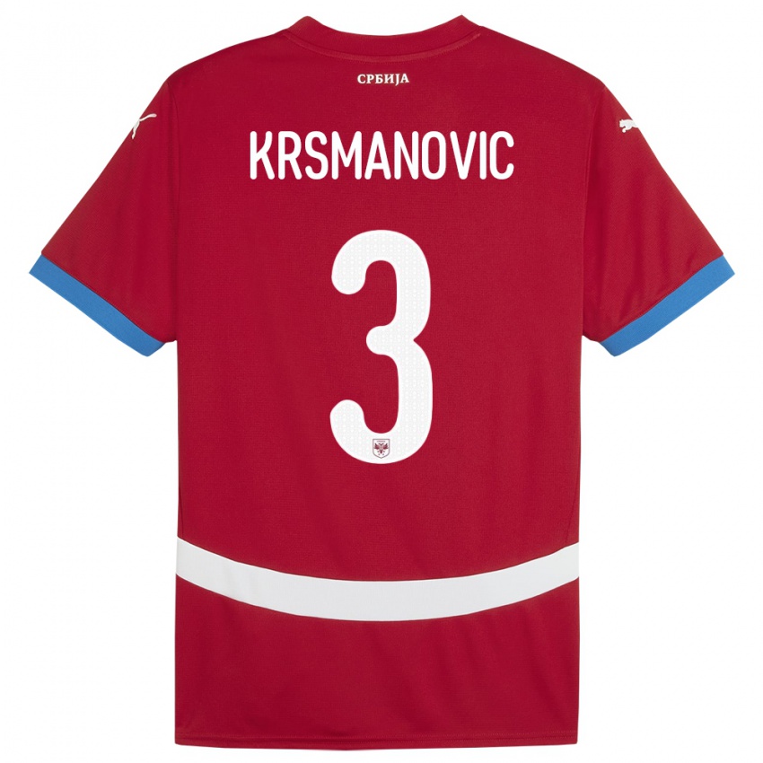 Niño Camiseta Serbia Nemanja Krsmanovic #3 Rojo 1ª Equipación 24-26 La Camisa
